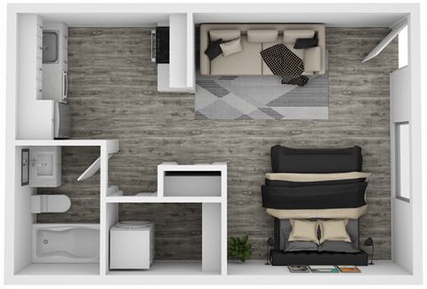 Floor plan for studio, 1 bath, 413 sqft